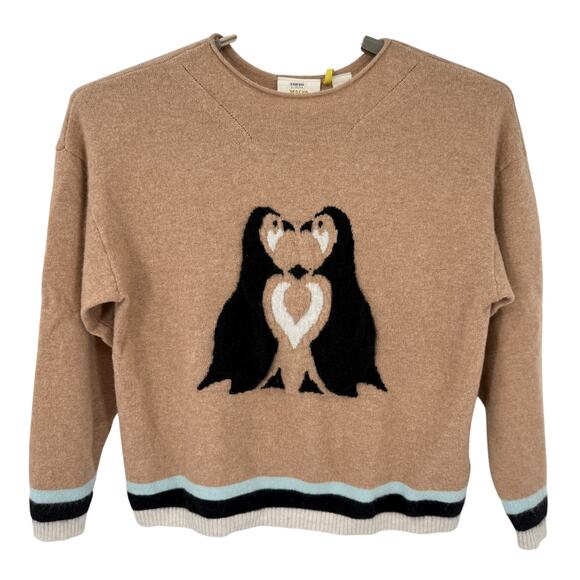 Maeve Anthropologie 100% Cashmere Sweater Cute Critter Graphic Penguins 1X / XL - Picture 1 of 6